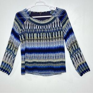 Yest Boho Tunic Blouse Women’s SZ 6 Hippie Aztec Long Sleeve Sheer Lined Shirt